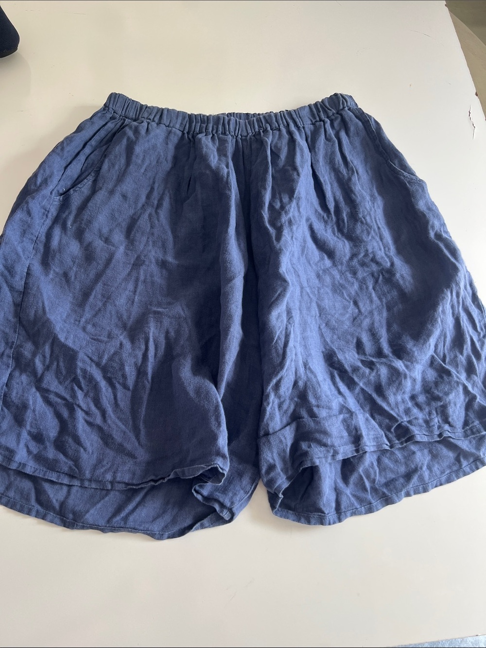 Flax Women's Elastic-Waist Blue Linen Shorts - Picture 2 of 6